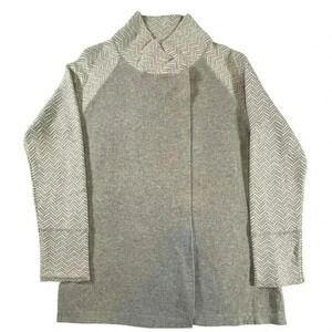 Max Studio Women’s Mock-Neck Snap Closure Sweater Cardigan Small Gray